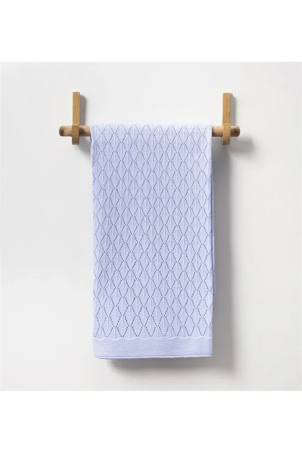 Baklava Pattern Baby Knitted Blanket Blue