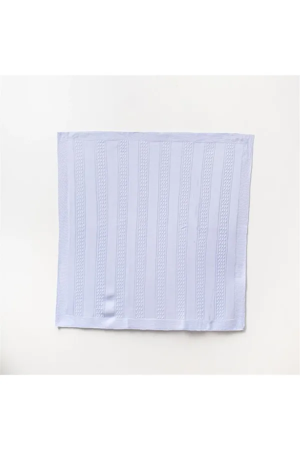 Couverture bébé tricotée à motifs bleue