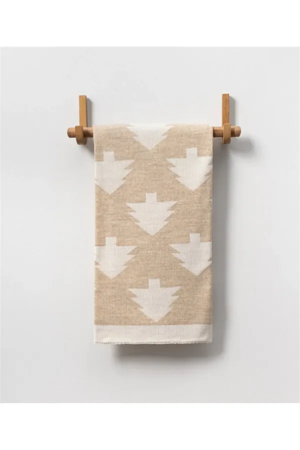 Couverture bébé tricotée double face à motif de pin, beige