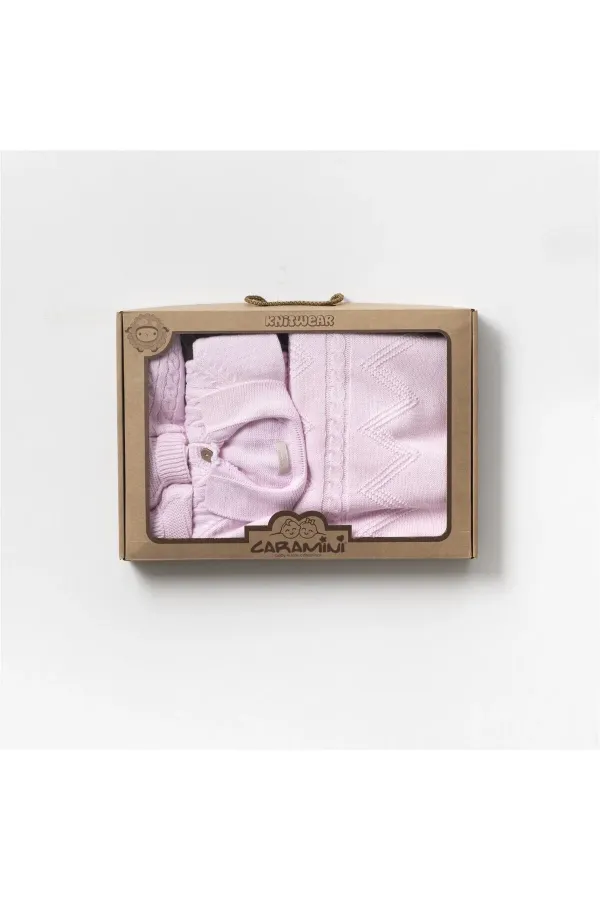 Grenouillère tricotée, couverture, chaussons, bonnet, coffret bébé 4 pièces