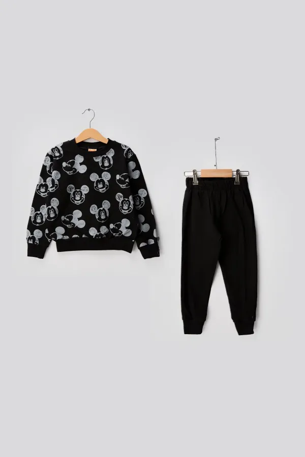 Fareler 2 İplik Bisiklet Yaka Çocuk Eşofman Takımı