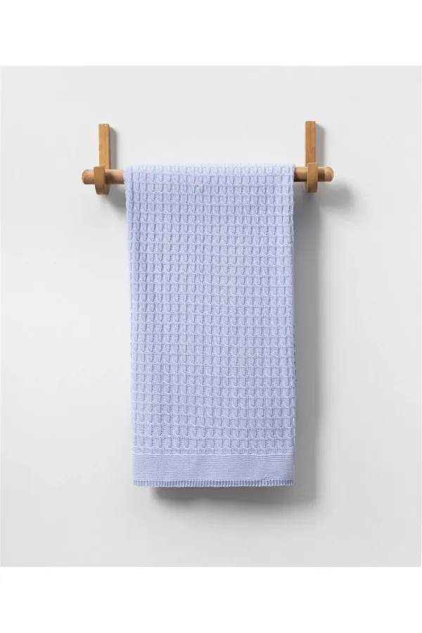 Kare Örgülü Desenli Bebek Triko Battaniye Mavi