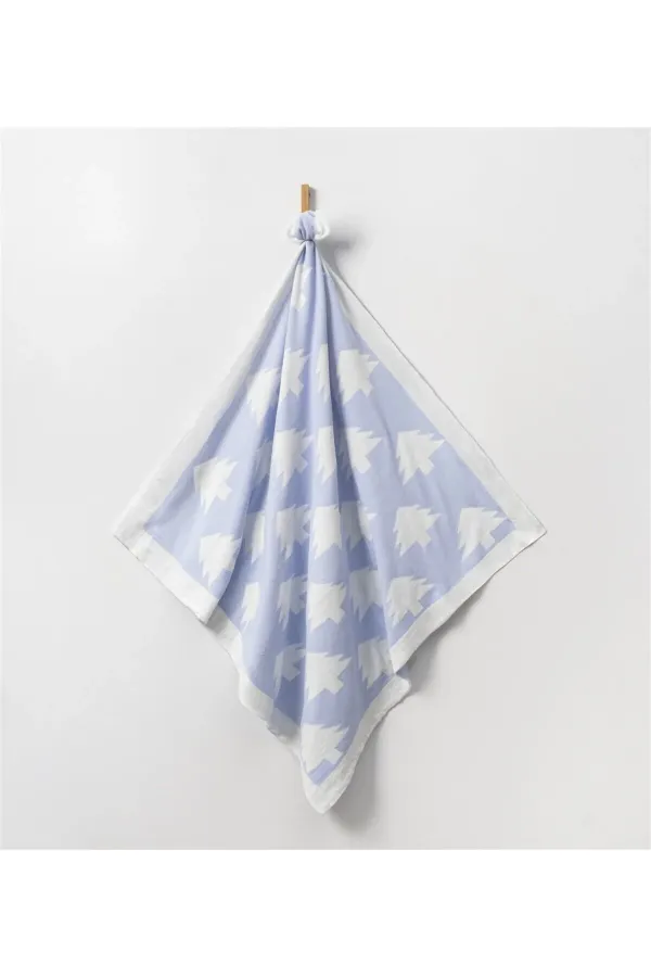 Çam Ağacı Desenli Çift Taraflı Bebek Triko Battaniye Mavi