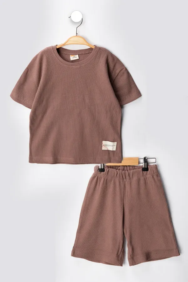 Kaşkorse Likralı Rahat Kalıp Şort T-shirt Bebek Çocuk Takım