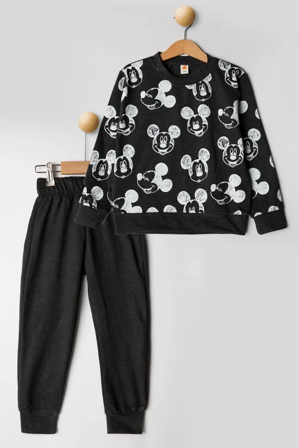 Bebek Fareler 2 İplik Bisiklet Yaka Omuz Çıtçıtlı Mevsimlik Eşofman Takımı