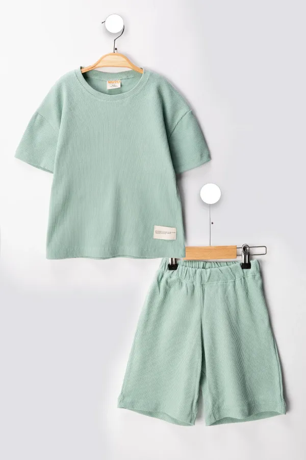 Kaşkorse Likralı Rahat Kalıp Şort T-shirt Bebek Çocuk Takım