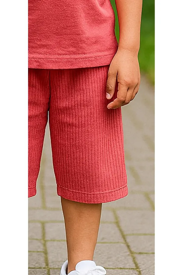 Black Baskı Fitillli Şortlu Basic Kız Erkek Çocuk Yazlık Şortlu Takım