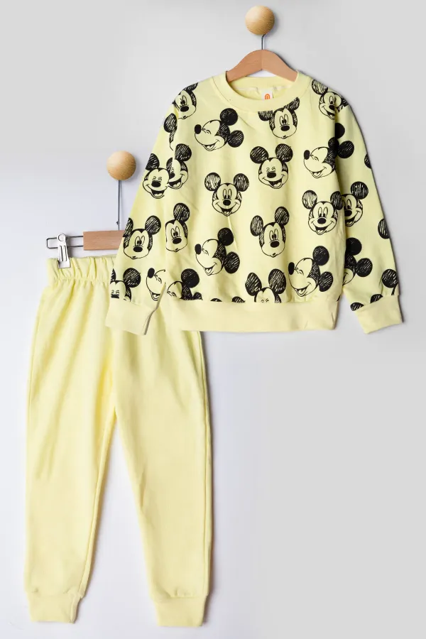 Bebek Fareler 2 İplik Bisiklet Yaka Omuz Çıtçıtlı Mevsimlik Eşofman Takımı