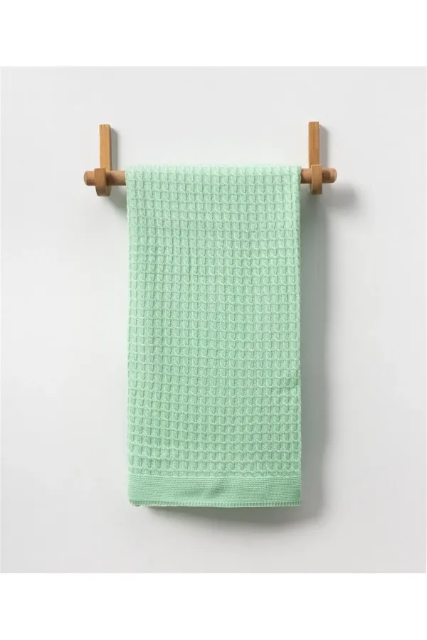 Kare Örgülü Desenli Bebek Triko Battaniye Mint Yeşili