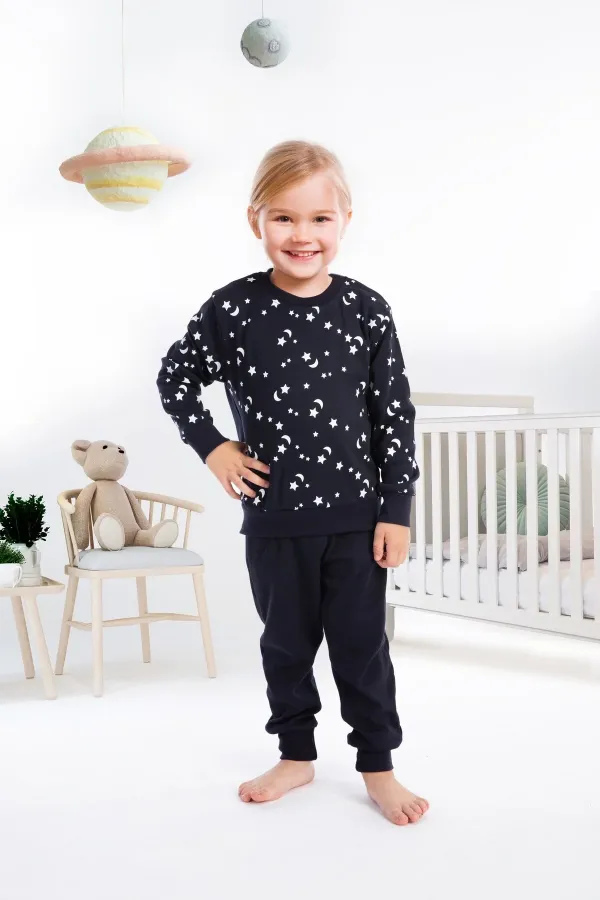 Gökyüzü 2 İplik İnterlok Bisiklet Yaka Çocuk Pijama Takımı