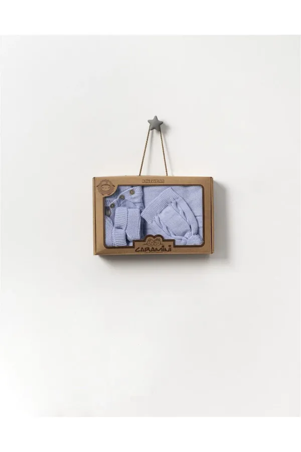 Triko Alt Üst Takım Şapka Patik Bebek 5li Kutulu Set