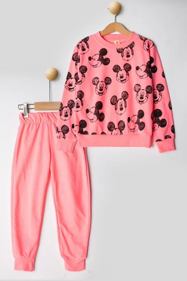 Bebek Fareler 2 İplik Bisiklet Yaka Omuz Çıtçıtlı Mevsimlik Eşofman Takımı