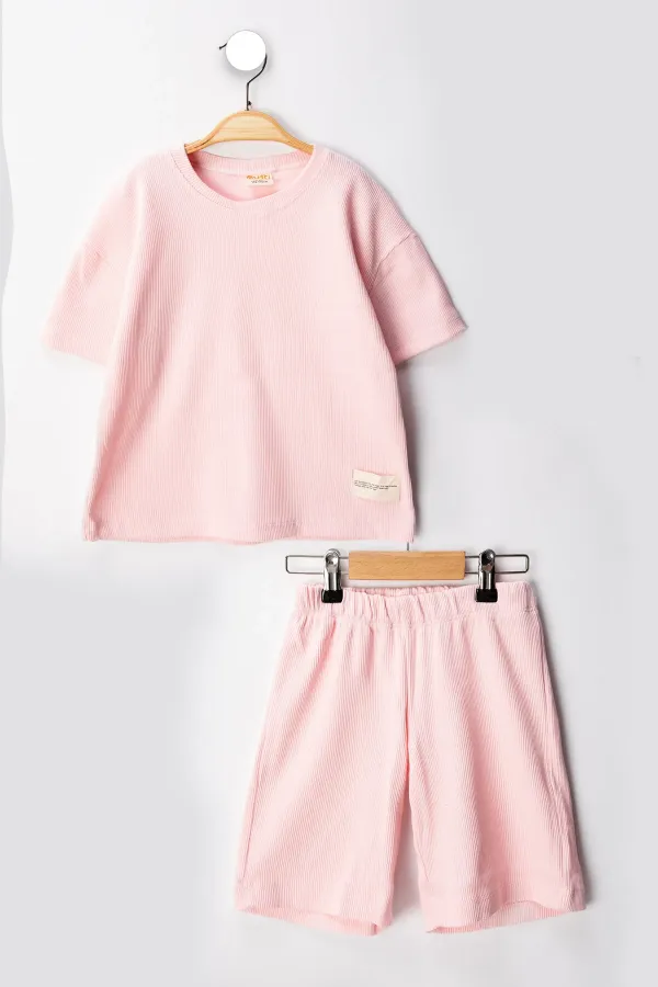 Kaşkorse Likralı Rahat Kalıp Şort T-shirt Bebek Çocuk Takım