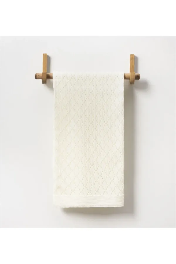 Baklava Pattern Baby Knitted Blanket, Ecru