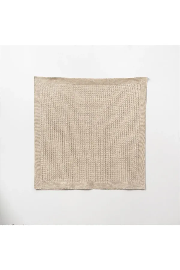 Kare Örgülü Desenli Bebek Triko Battaniye Bej