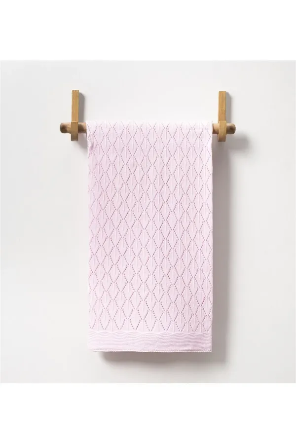 Baklava Pattern Baby Knitted Blanket Pink