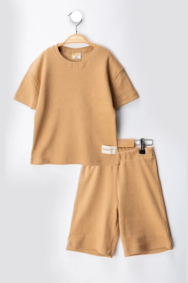Kaşkorse Likralı Rahat Kalıp Şort T-shirt Bebek Çocuk Takım