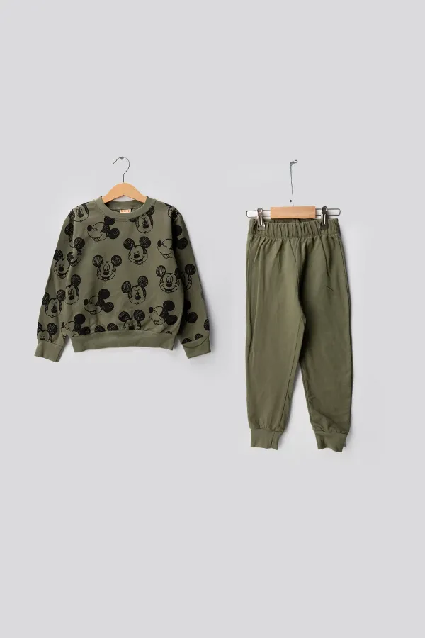 Bebek Fareler 2 İplik Bisiklet Yaka Omuz Çıtçıtlı Mevsimlik Eşofman Takımı