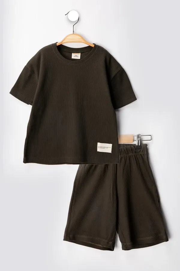 Kaşkorse Likralı Rahat Kalıp Şort T-shirt Bebek Çocuk Takım