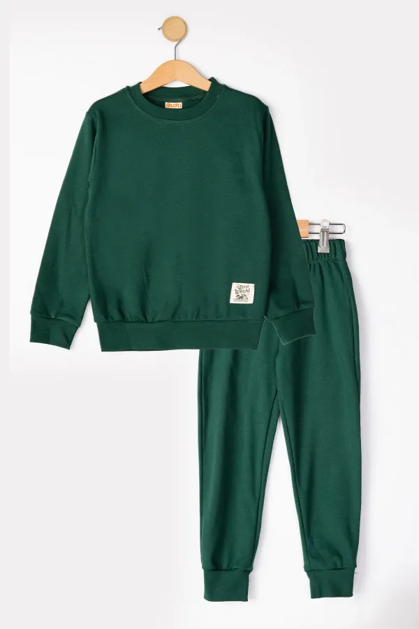 Basic Embellished 2-Thread Crew Neck Seasonal Children's Tracksuit Set