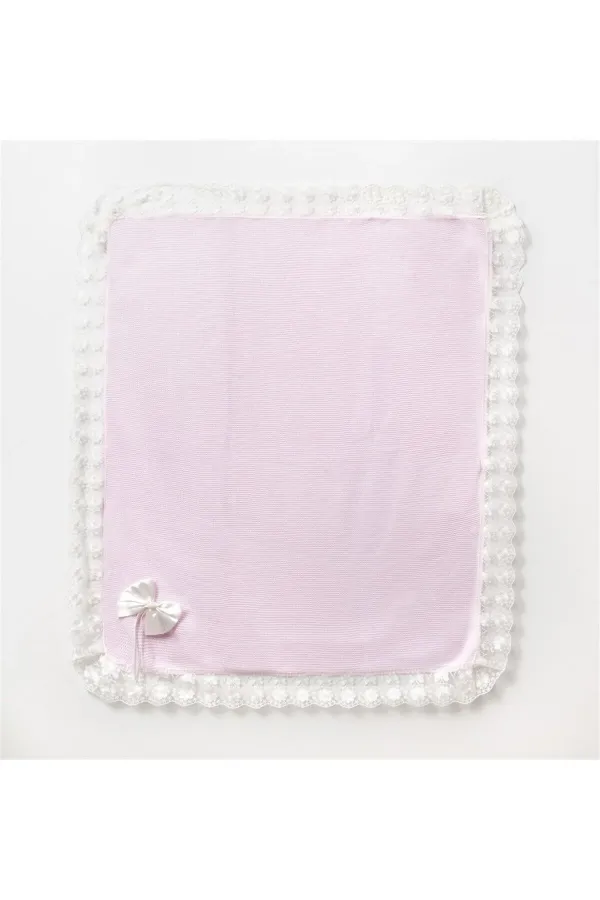 Kurdeleli Dantelli Bebek Triko Battaniye Pembe