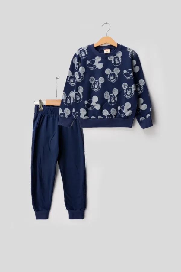Fare Desen 2 İplik İnterlok Bisiklet Yaka Çocuk Pijama Takımı