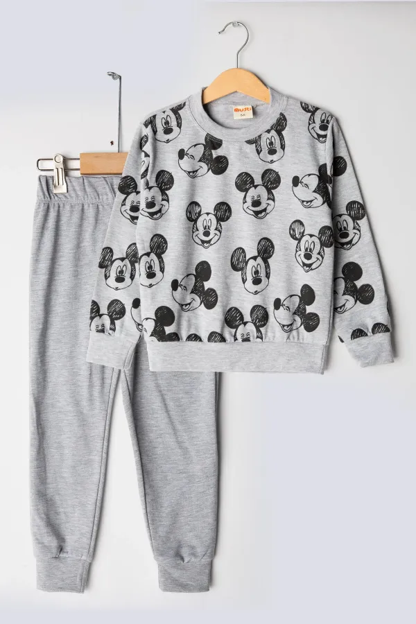 Bebek Fareler 2 İplik Bisiklet Yaka Omuz Çıtçıtlı Mevsimlik Eşofman Takımı