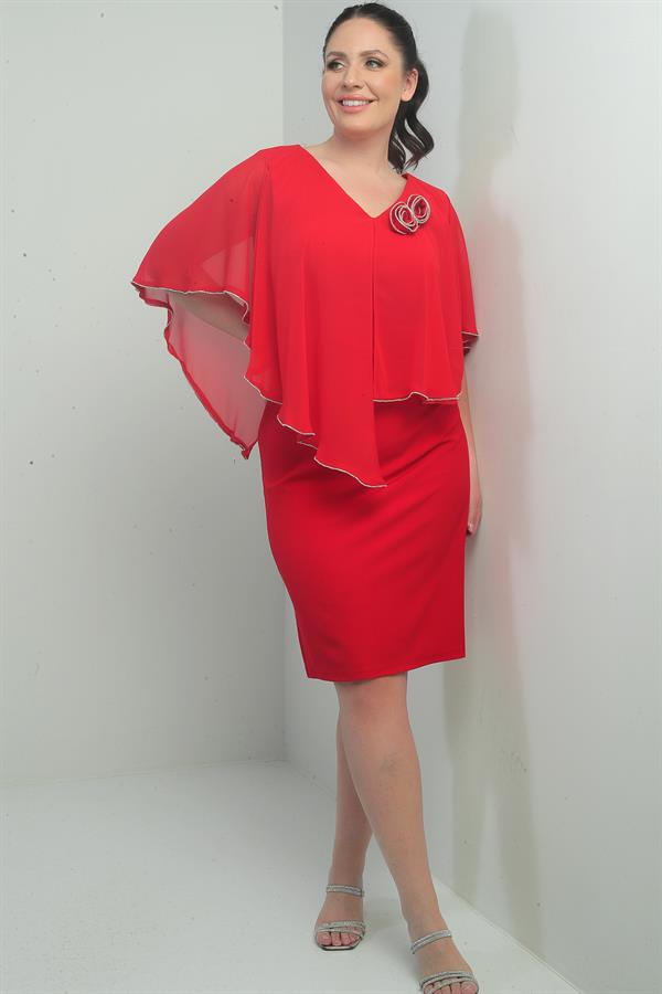 short front long back dress plus size Women's Front And Back V-Neck Chiffon Plus Size Crepe Short Dress With Stone Details And Rose Embellishments
