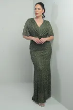 Robe longue doublée à col en V pour femme, ornée d'un nœud sur le devant et de perles, grandes tailles