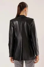 Tek Düğmeli Sahte Cepli Astarlı Deri Ceket