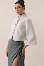 Veste boléro en fourrure thaïlandaise doublée à double boutonnage