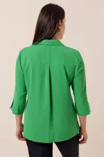 Polo Collar Quarter Sleeve Plus Size Blouse