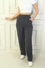 Kadın Beli Cırt Cırtlı Kapama Likralı Palazzo Pantolon