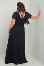 Robe en mousseline grande taille pour femme, décolleté en V devant et dos, manches à volants, ceinture doublée et poches.