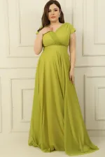 Wrap Neck, Lined, Nail Sleeve, Full Circle, Flared Chiffon Tulle Plus Size Long Dress