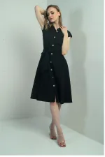 Women's Button-Front Belted Shirt Collar Short-Sleeve Dress