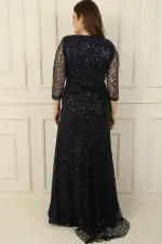 V Yaka File Kumaş Üstü Şifon B.Beden Elbise