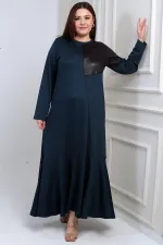 Robe longue grande taille pour femme avec épaules en cuir et jupe à volants