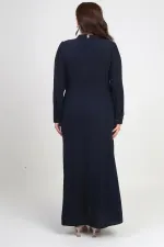 Women's Plus Size Long Dress with Stone and Bead Print
