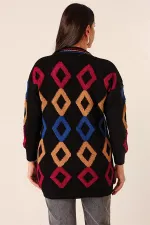 Oversize Havlu Baklava Desen Uzun Triko Hırka