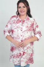 Chemise longue grande taille pour femme, à manches repliées et motif batik