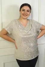Women's V-Neck Lined Sequin Plus Size Blouse