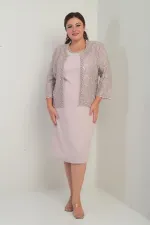 Robe sans manches pour femme, veste en tulle ornée de sequins et de perles, doublée, ensemble deux pièces grandes tailles