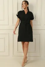 Belted Linen Effect Dress