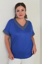 Chemisier grande taille pour femme avec détails en maille pailletée au col et aux poignets