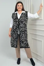 Gilet long en maille lycra grande taille à motif zèbre et poches pour femme