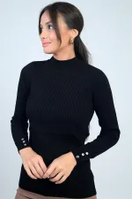 Pull à col roulé pour femme, manches côtelées, boutons décoratifs