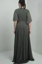 Robe longue en mousseline pour femme, grande taille, col en V, ceinture ornée de pierres, drapée et doublée