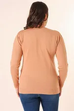 Şeritli V Yaka Büyük Beden Triko Kazak