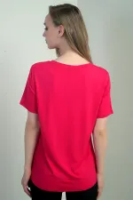 Kadın Yakası Simli V Yaka Kısa Kol Bluz